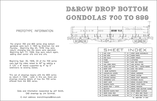 D&RGW 700-899 Drop Bottom Gondola drawings book