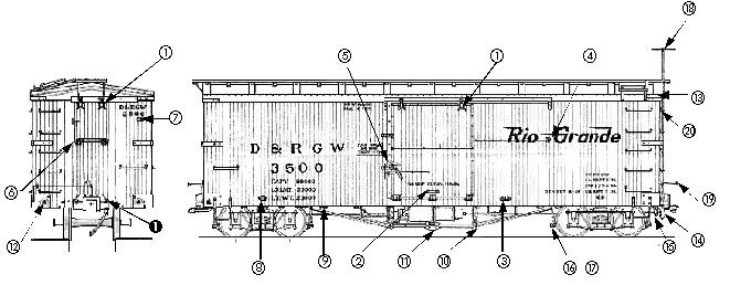 parts drawing of D&RGW box car